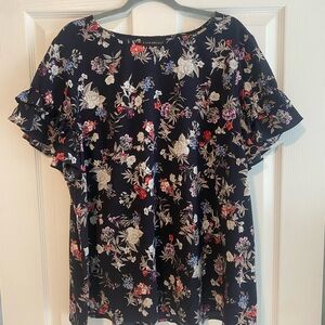 Lane Bryant Floral Print Top - Navy and Multicolor